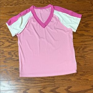 SHEIN Pink and White Short Sleeve Tee